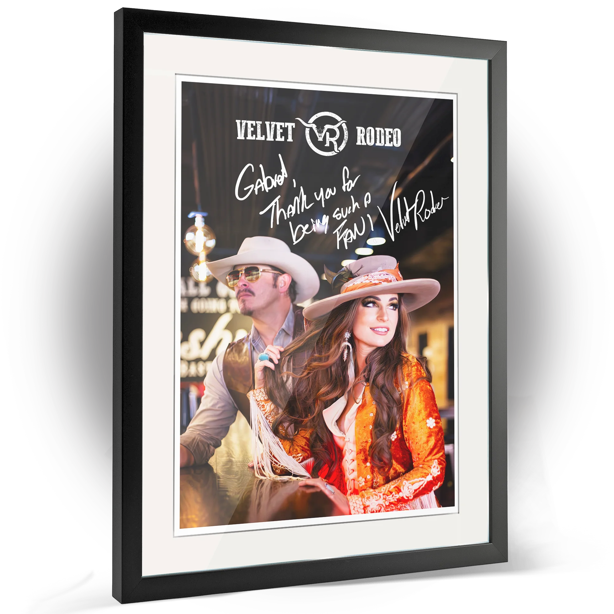 Framed poster of Velvet Rodeo, country music stars, a high-quality collectible for fans offered for autographs via FanFair.