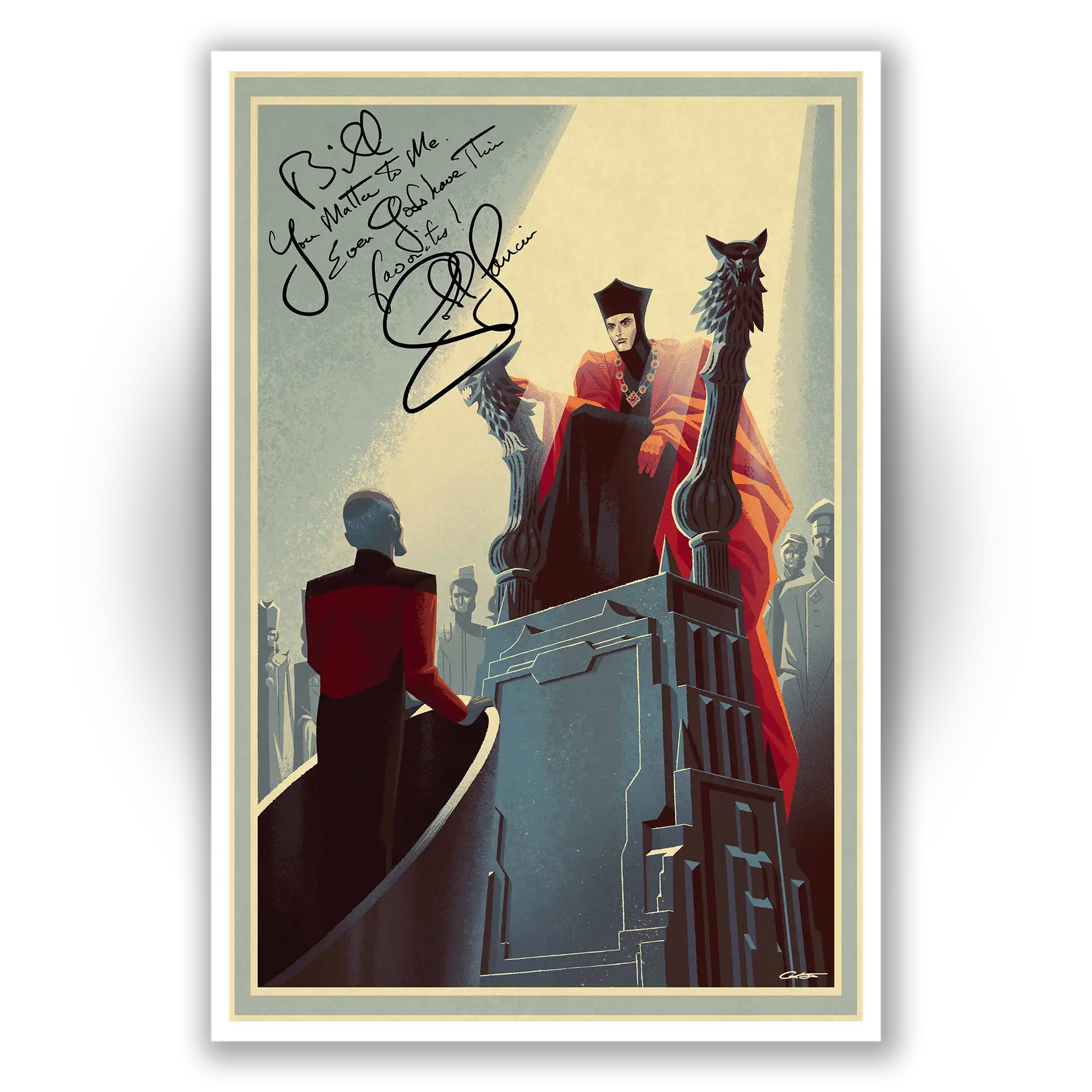 Unframed Judgement poster of John de Lancie as Q from Star Trek: The Next Generation, available for personalized autographs on FanFair Signatures.