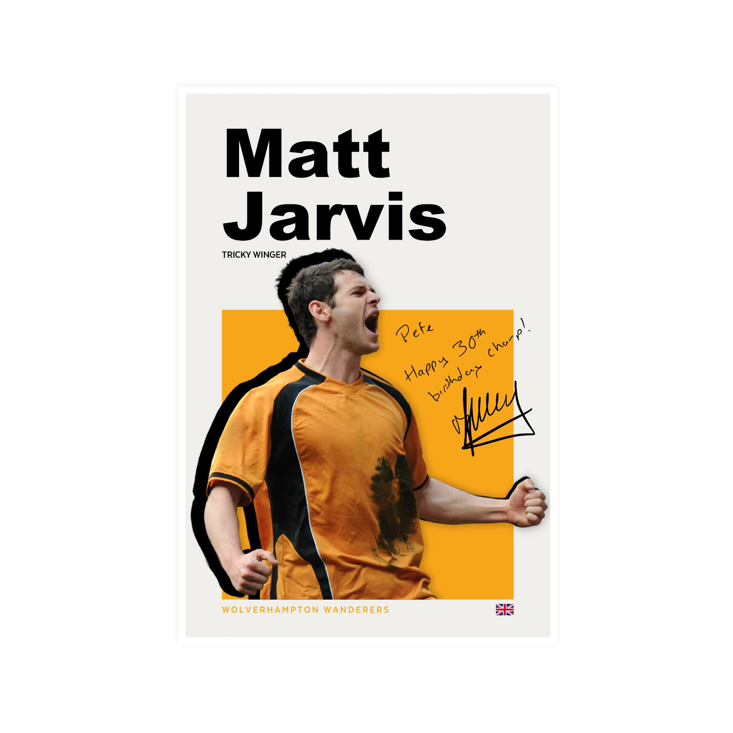 Unframed poster of Matt Jarvis, former Premier League footballer for Wolverhampton Wanderers and Norwich City, available for autographs on FanFair.