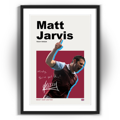 Framed West Ham poster of Matt Jarvis, celebrated Wolverhampton Wanderers and Norwich City player, offered as a unique collectible for autographs via FanFair.