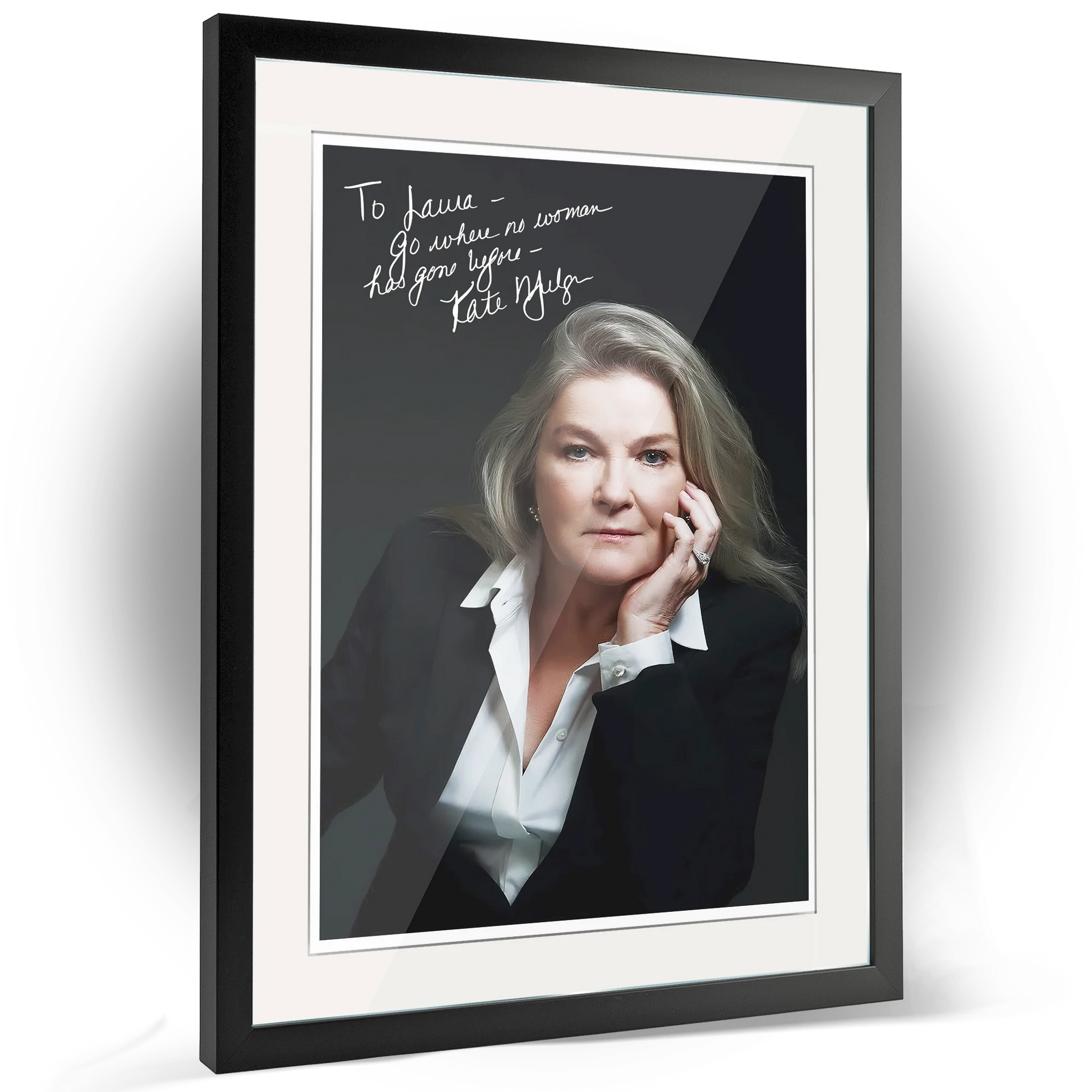 Framed poster of Kate Mulgrew as Captain Janeway from Star Trek: Voyager, a high-quality collectible offered for autographs via FanFair.