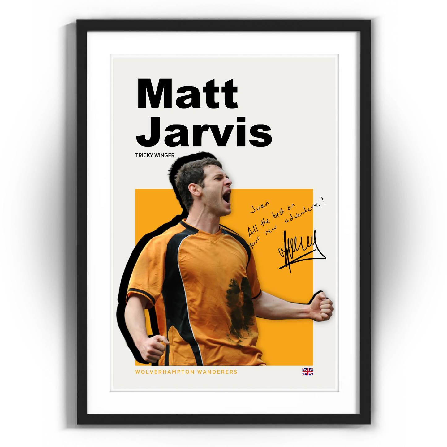 Framed poster of Matt Jarvis, celebrated Wolverhampton Wanderers and Norwich City player, offered as a unique collectible for autographs via FanFair.