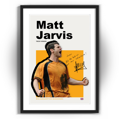 Framed poster of Matt Jarvis, celebrated Wolverhampton Wanderers and Norwich City player, offered as a unique collectible for autographs via FanFair.