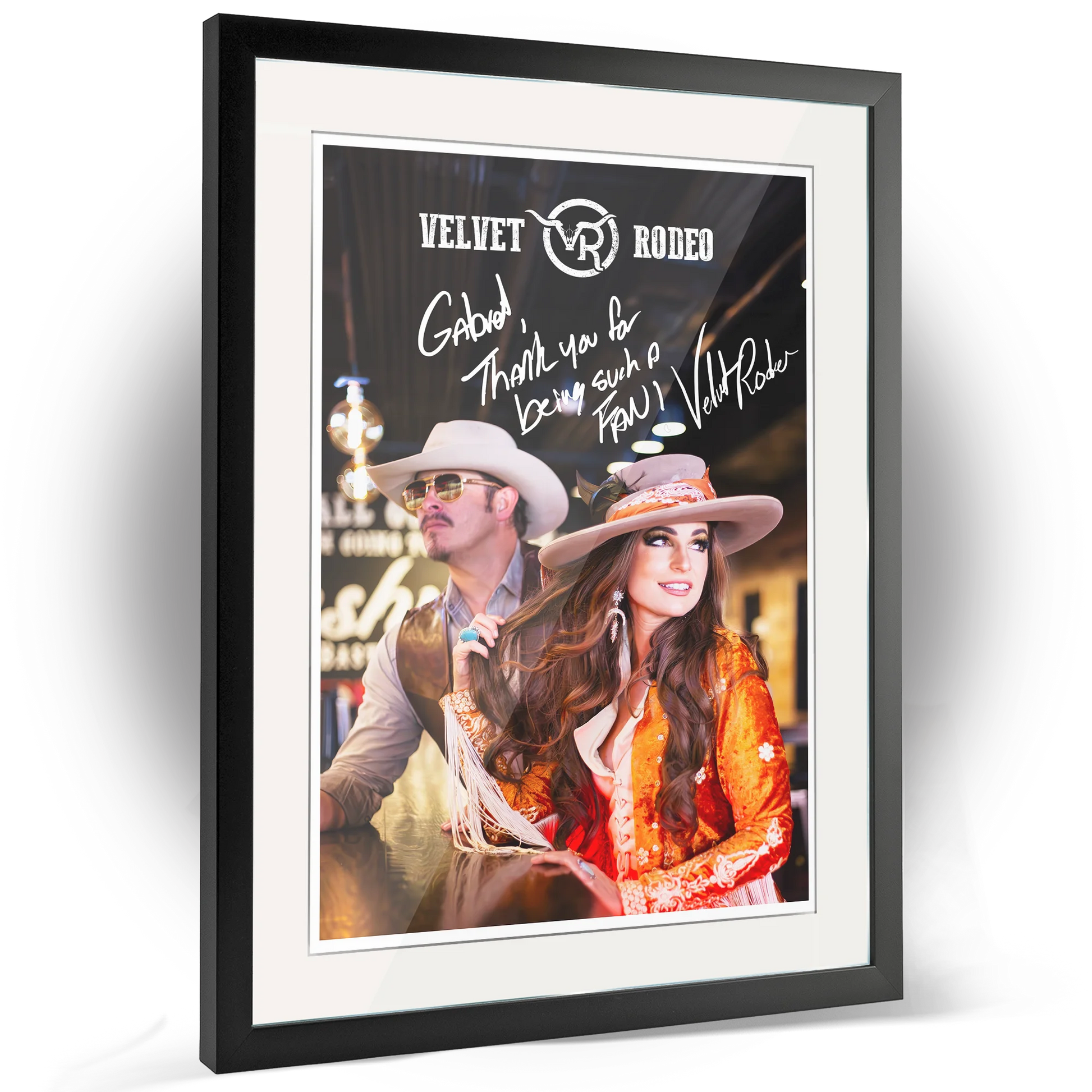 Framed poster of Velvet Rodeo, country music stars, a high-quality collectible for fans offered for autographs via FanFair.