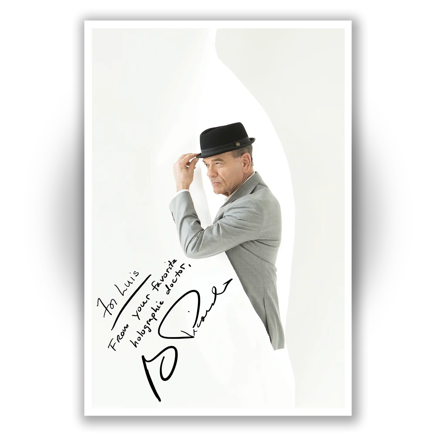 Unframed Hat Tip poster of Robert Picardo as The Doctor from Star Trek: Voyager, available for personalized autographs via FanFair Signatures.