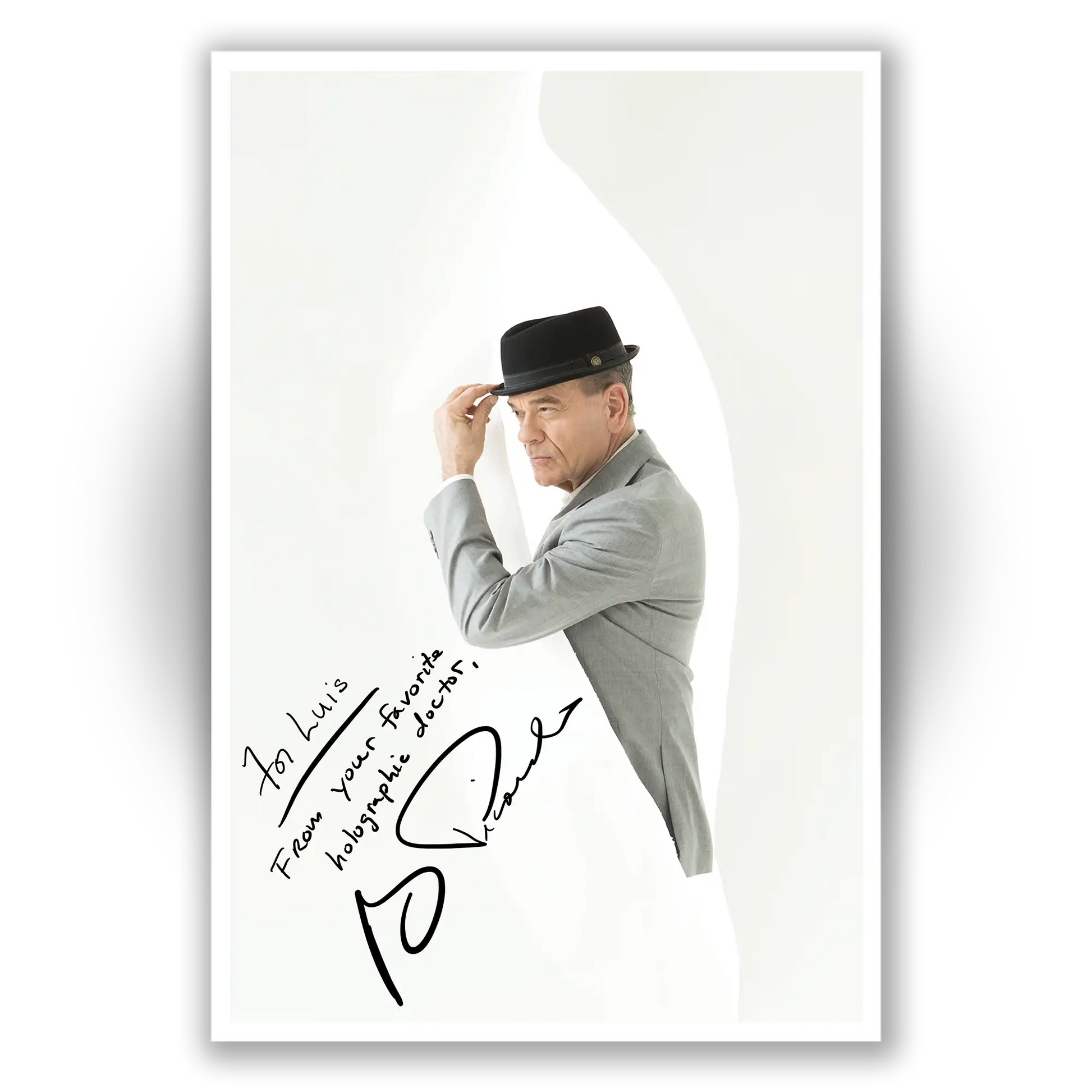 Unframed Hat Tip poster of Robert Picardo as The Doctor from Star Trek: Voyager, available for personalized autographs via FanFair Signatures.