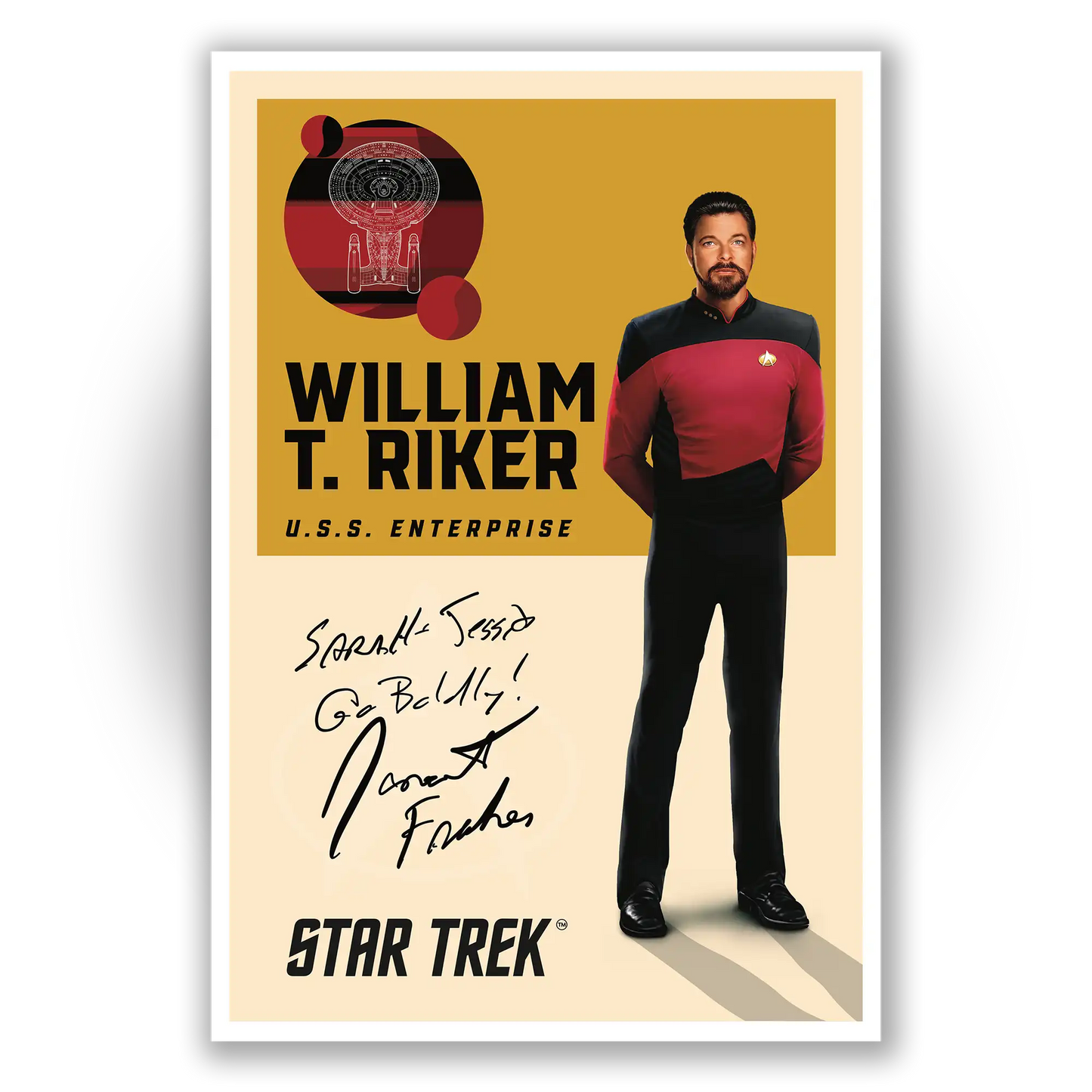 Unframed poster of Jonathan Frakes as Commander Riker from Star Trek: The Next Generation, available for personalized autographs via FanFair.