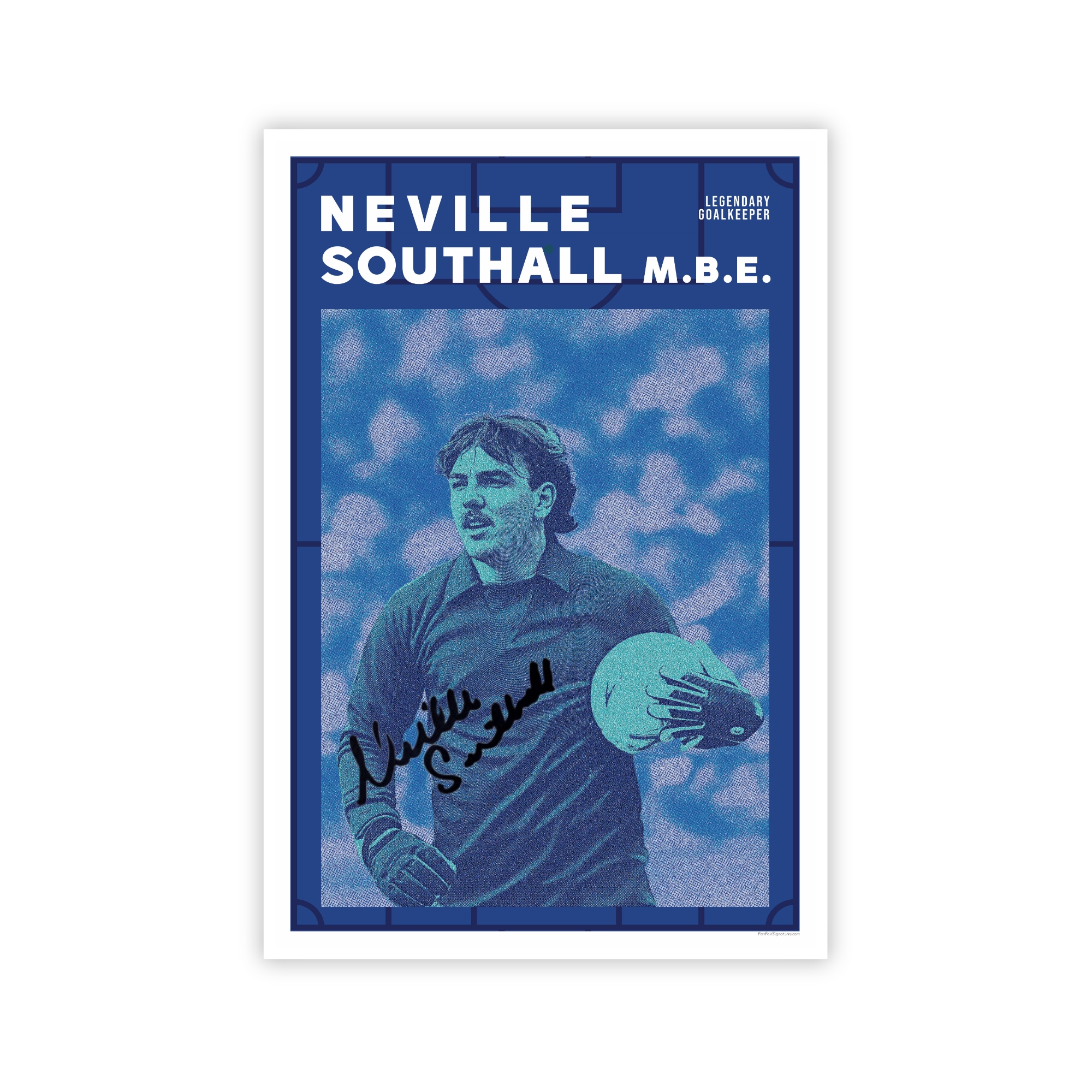 Unframed poster of Neville Southall, legendary Everton and Wales goalkeeper, available for personalized autographs through FanFair.